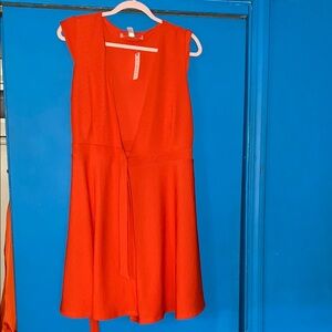 Anthropologie Orange Sleeveless Plunge Sundress Mini